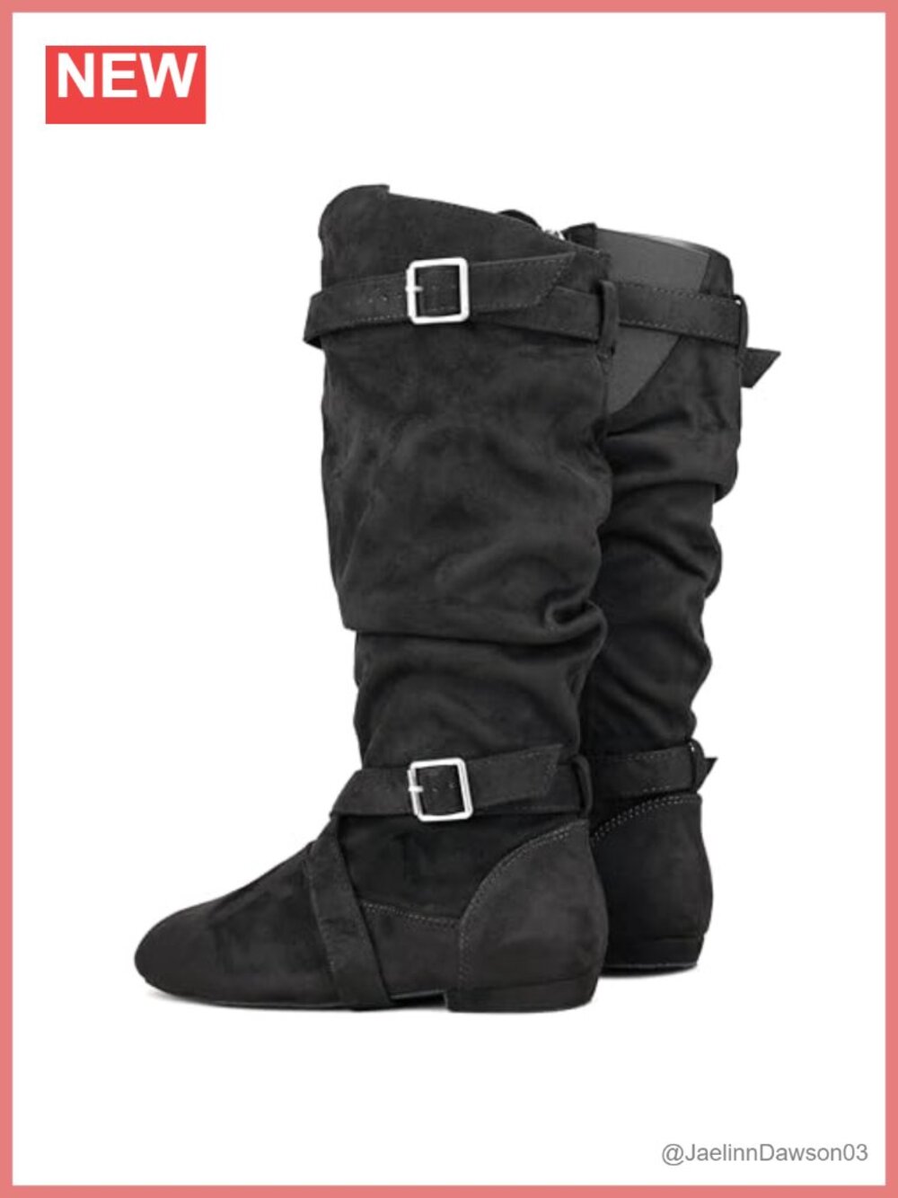 Women's High Indoor Dance Boots Faux Suede Sole Double Strap Buckle